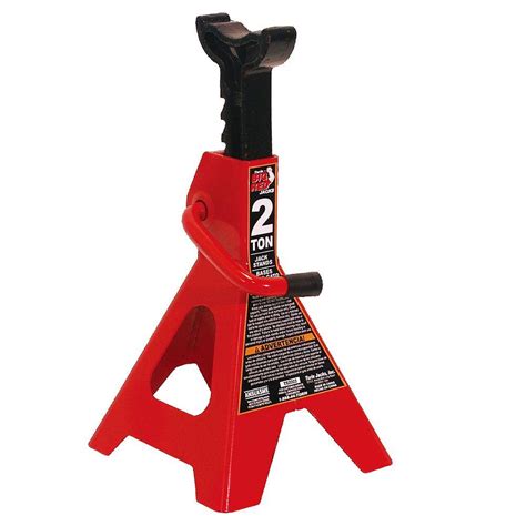 Jan 23, 2021 · Jack stands feature a locking pawl-and-tooth design for protection. The one piece multi-position ductile ratchet bar provides super strength and durability. The quick adjustment mechanism securely locks it into the desired location hence providing superior safety. Product ID #: 100594522 Internet #: 615268430027 Model #: T43002. 